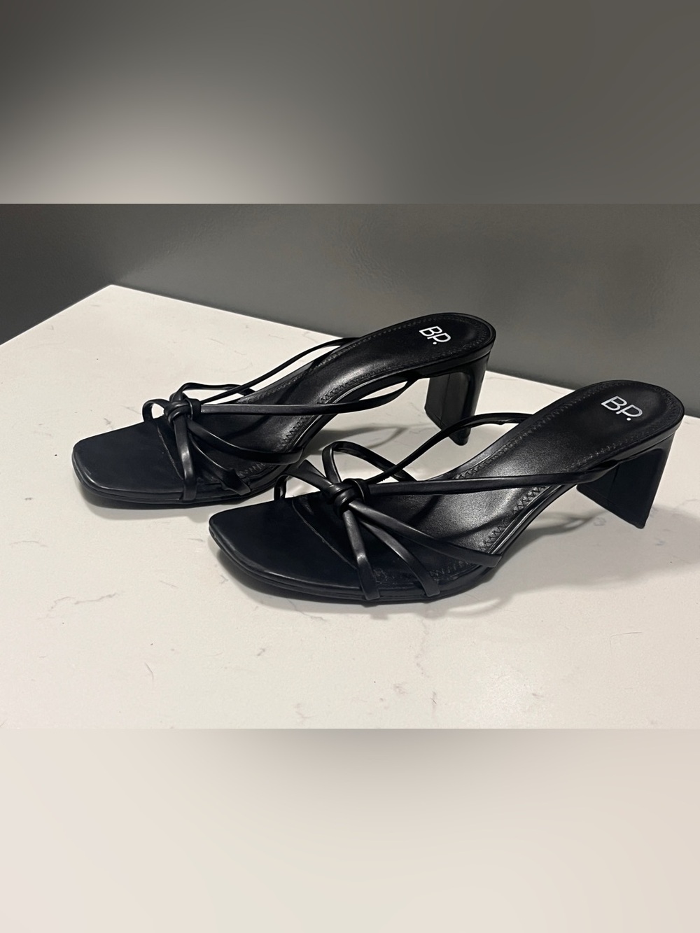 bp Black Knotted Strappy Mule Kitten Heels